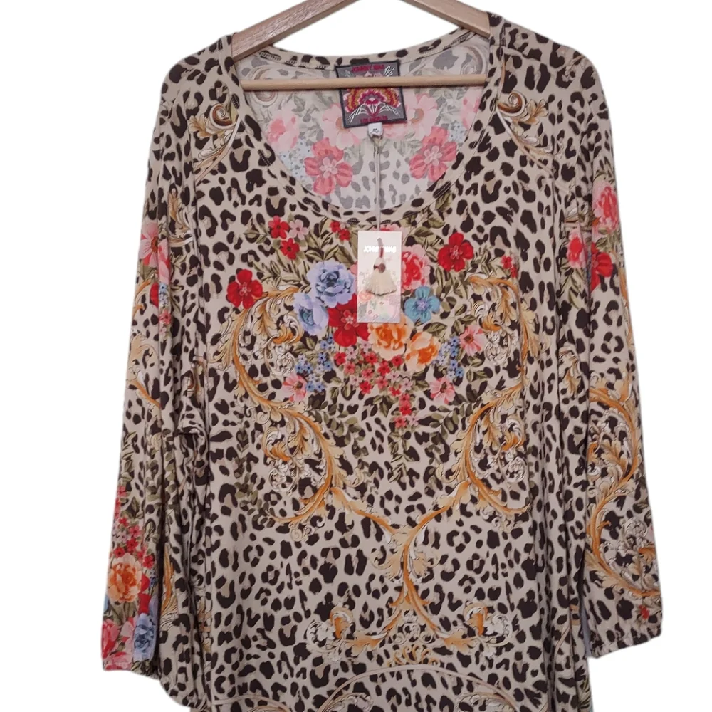 Johnny Was Women's Cheetah Puff Sleeve Top
